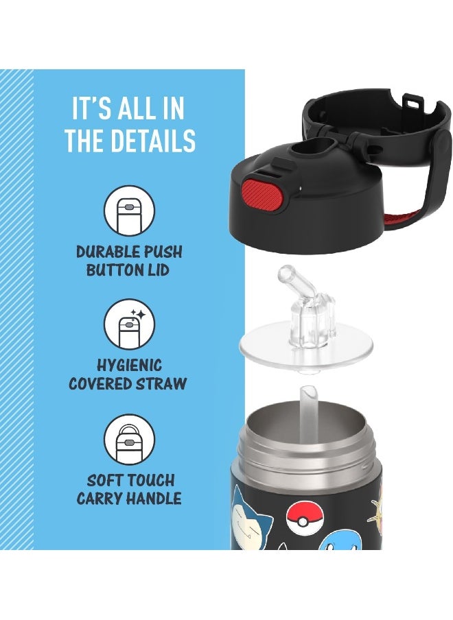 THERMOS FUNTAINER Water Bottle with Straw - 12 Ounce, Pokémon - Kids Stainless Steel Vacuum Insulated Water Bottle with Lid