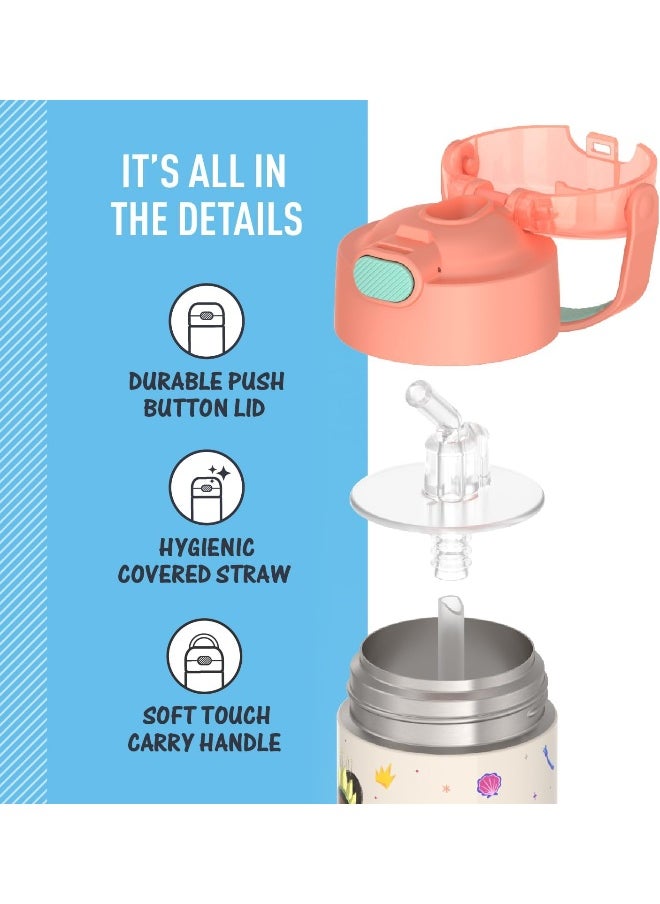 THERMOS FUNTAINER Water Bottle with Straw - 12 Ounce - Kids Stainless Steel Vacuum Insulated Water Bottle with Lid, Princesses
