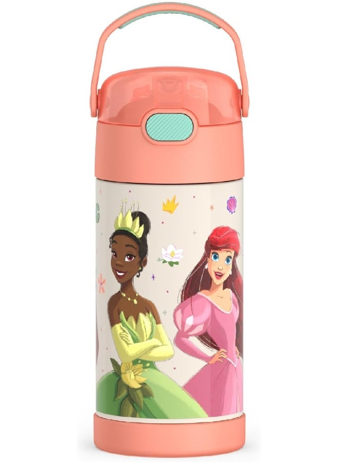 THERMOS FUNTAINER Water Bottle with Straw - 12 Ounce - Kids Stainless Steel Vacuum Insulated Water Bottle with Lid, Princesses