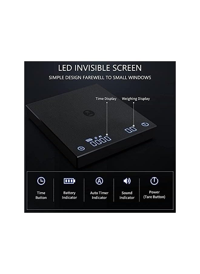 Coffee Scale with Timer 2kg,0.1g Digital Hand Drip Coffee Gram Scales with USB Output Waterproof Multifunction Espresso Coffee Scale Kitchen Scale with Silicone Pad (Black)