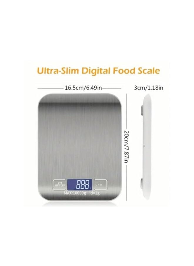 Digital Kitchen Scale For Food & Coffee .High Precision, Ultra Slim, Backlit LCD Screen, 10kg Capacity, Easy Clean. Premium Stainless-Steel Surface. Measures in 6 units(Gram&Ounce).For Baking & Diet
