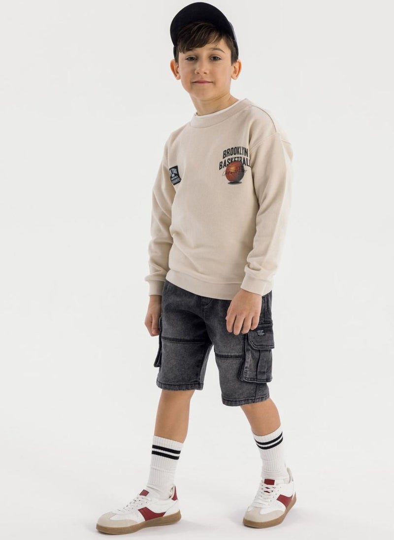 Kids Boys  Denim Cargo Shorts With Drawcord