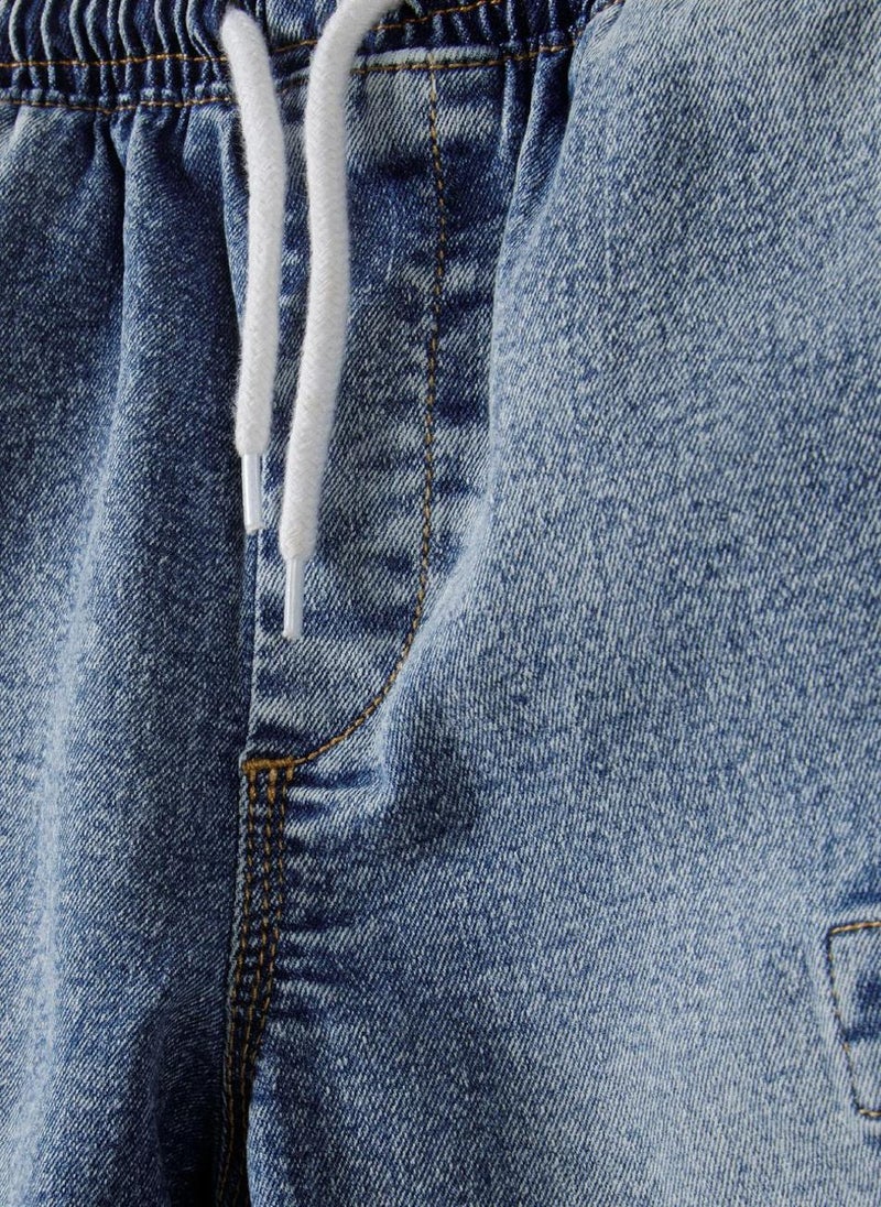 Kids Boys  Denim Cargo Shorts With Drawcord