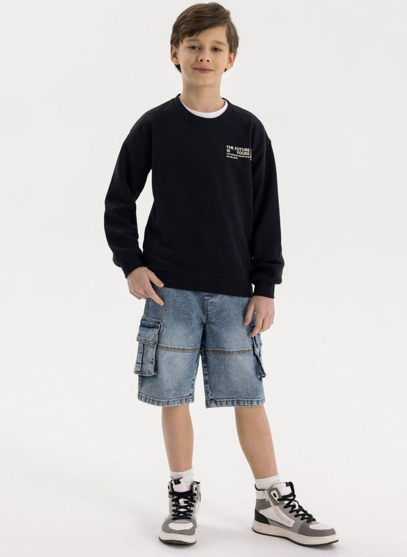 Kids Boys  Denim Cargo Shorts With Drawcord