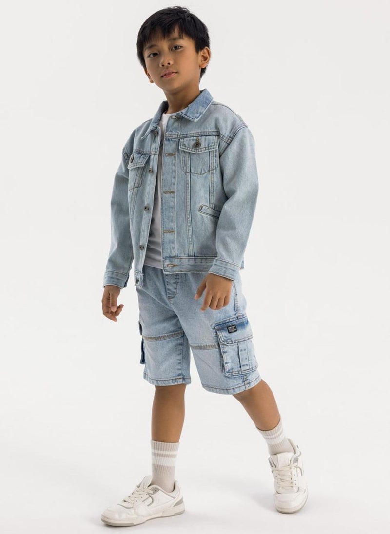 Teen Boys Denim Cargo Shorts with Drawcord
