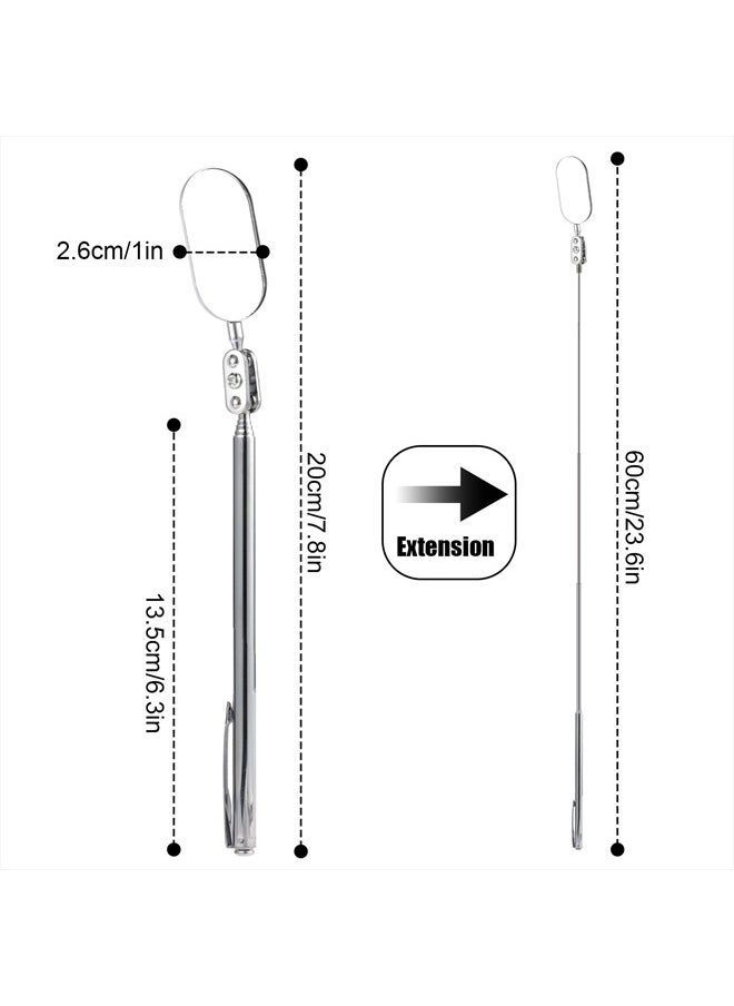 Telescoping Inspection Mirror, Oval Telescopic Mechanics Mirror Tool with Extended Handle Machine Tool Inspection Mirrors for Checking Vehicle Condition (7.87~23.62 Inch Handle)