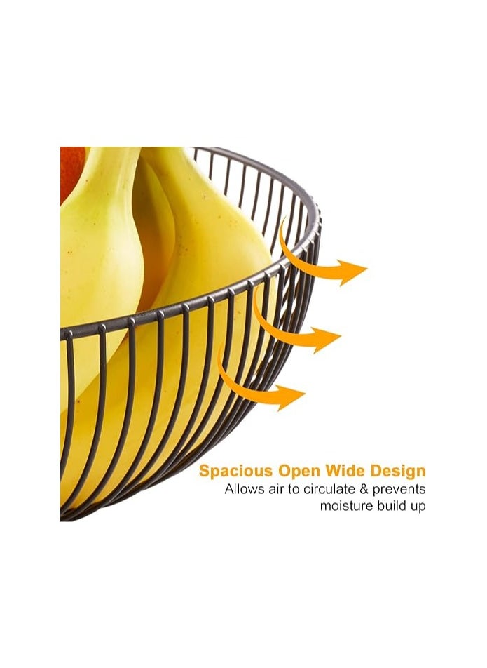 Fruit Bowls for Kitchen Counter, Metal Wire Fruit Basket, Hemisphere Shape Black Holder Storage for Vegetable Snack Bread Serving Candy Table Dining