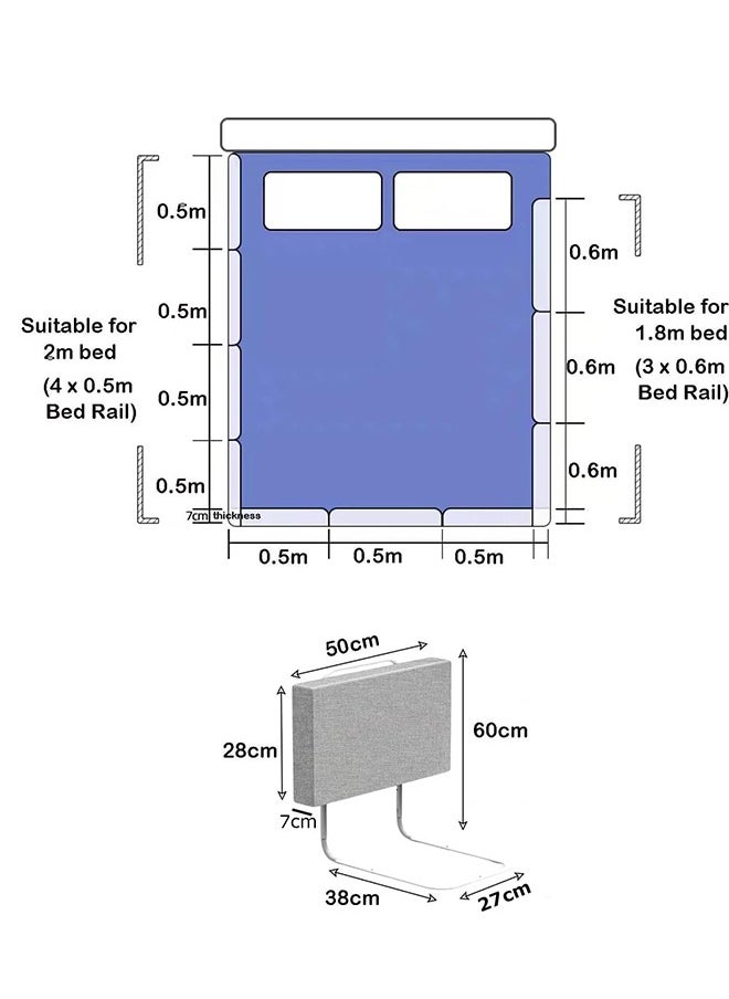 Bed rails for toddler, bed rail guard for kids,upgrade reinforced safety soft fence protector,height adjustable bed guard rail,bed safety barrier protection,Punch free (50x28cm, Grey-2pcs)