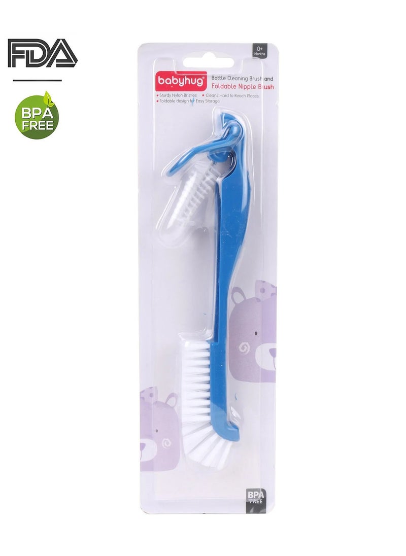 Babyhug Foldable Bottle Cleaning Brush Set, BPA-Free, 0-3 Years - Easy Clean, Blue
