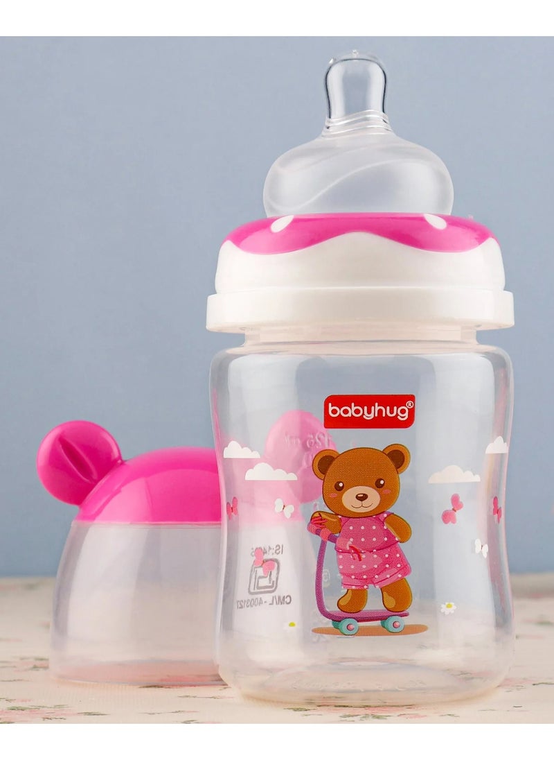 Babyhug Anti Colic 125 mL Ergonomic Feeding Bottle Bear Shape with Slow Flow Nipple, 0+ Months