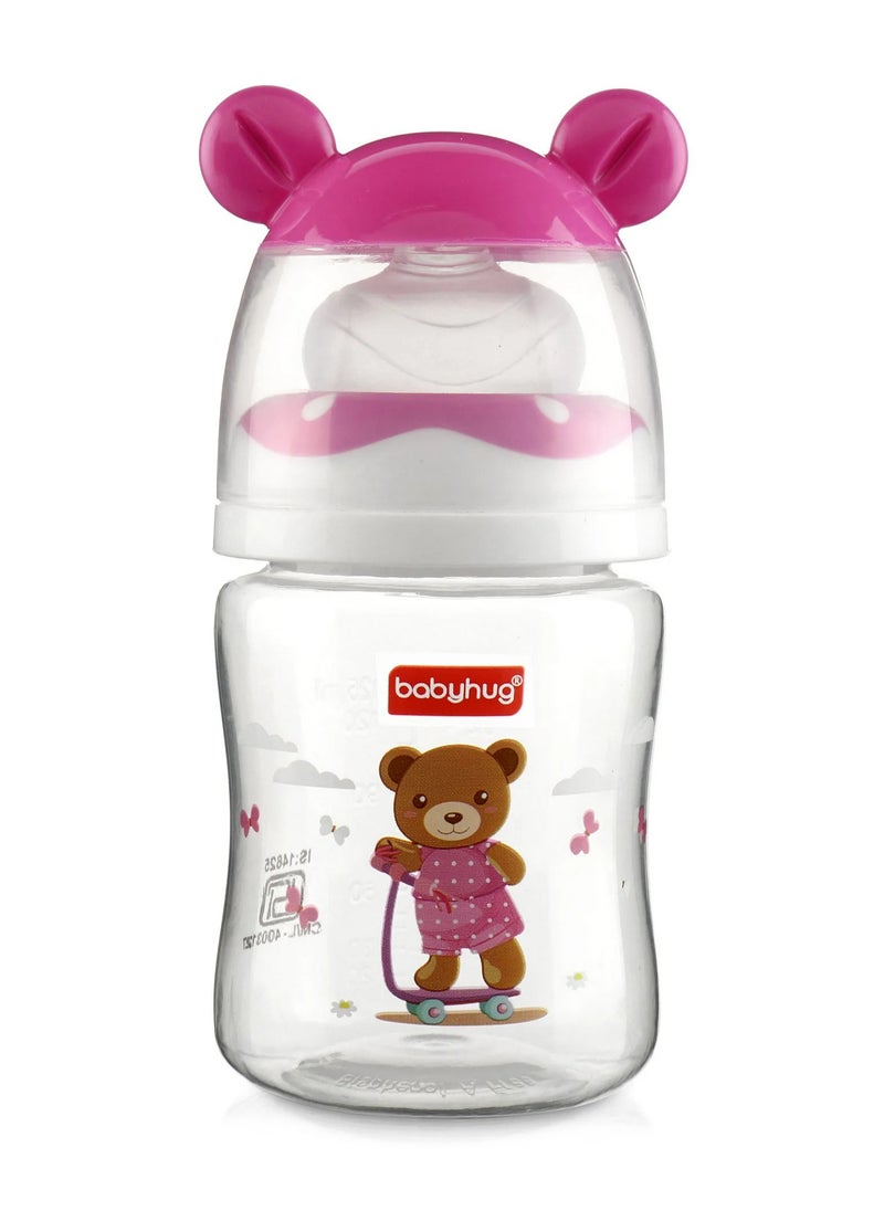 Babyhug Anti Colic 125 mL Ergonomic Feeding Bottle Bear Shape with Slow Flow Nipple, 0+ Months