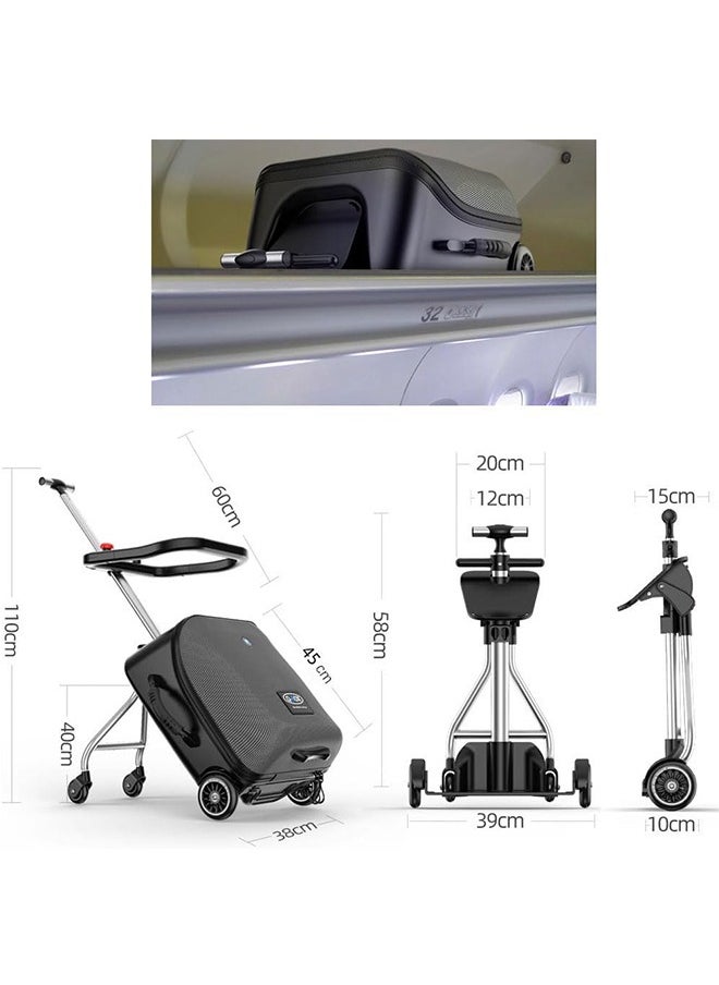 Ride on Suitcase Expandable Luggage with Spinner Wheels, Foldable and Rideable Suitcase with Seat for Kids Detachable Rolling Luggage Case 20 Inch for Toddler Baby Travel Flight