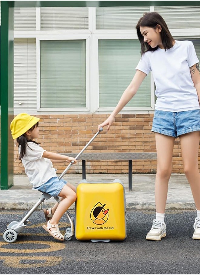 20'' 3-in-1 Kids Ride On Suitcase with Child Seat Design Large Carry On Hardside Rolling Luggage with Detachable Trolley