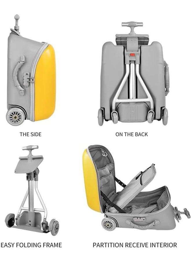 20'' 3-in-1 Kids Ride On Suitcase with Child Seat Design Large Carry On Hardside Rolling Luggage with Detachable Trolley