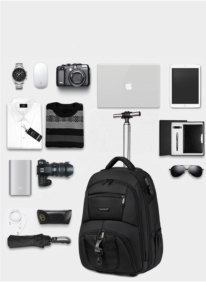 18 Inch Rolling Backpack Trolley for Travel Professional Laptop Travel Suitcase Business for Unisex Carry-On Luggage Lightweight Trolley School Bag for College Student