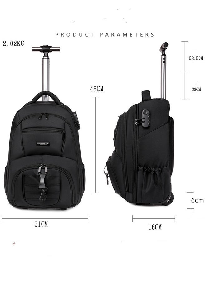 18 Inch Rolling Backpack Trolley for Travel Professional Laptop Travel Suitcase Business for Unisex Carry-On Luggage Lightweight Trolley School Bag for College Student