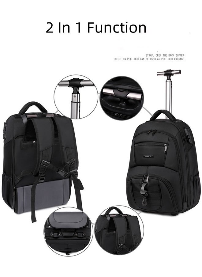 18 Inch Rolling Backpack Trolley for Travel Professional Laptop Travel Suitcase Business for Unisex Carry-On Luggage Lightweight Trolley School Bag for College Student