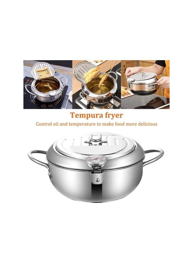 Stainless Steel Tempura Deep Fryer, 8x5.31inch Deep Frying Pan Japanese Fryer Pot with Lid Temperature Control Fried Chicken Pot Nonstick Fryer for Kitchen Cooking Home Fry Chicken Chips Fish