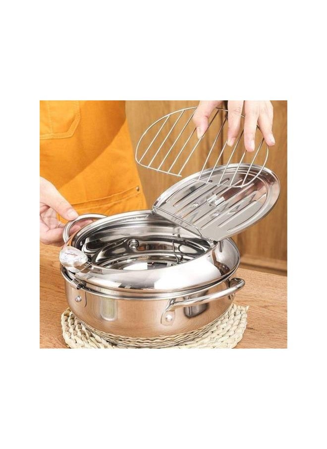 Stainless Steel Tempura Deep Fryer, 8x5.31inch Deep Frying Pan Japanese Fryer Pot with Lid Temperature Control Fried Chicken Pot Nonstick Fryer for Kitchen Cooking Home Fry Chicken Chips Fish