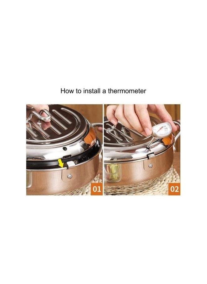 Stainless Steel Tempura Deep Fryer, 8x5.31inch Deep Frying Pan Japanese Fryer Pot with Lid Temperature Control Fried Chicken Pot Nonstick Fryer for Kitchen Cooking Home Fry Chicken Chips Fish