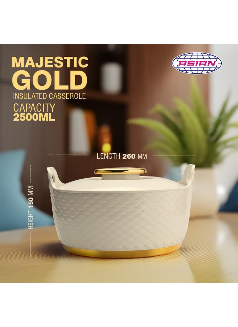 Asian Plastowares - Majestic Gold Casserole - 2500ML Hot Pot for Roti, Chapati & Meals, Biryani | Casserole for Kitchen & Gifting | BPA-Free, Food-Grade | Beige