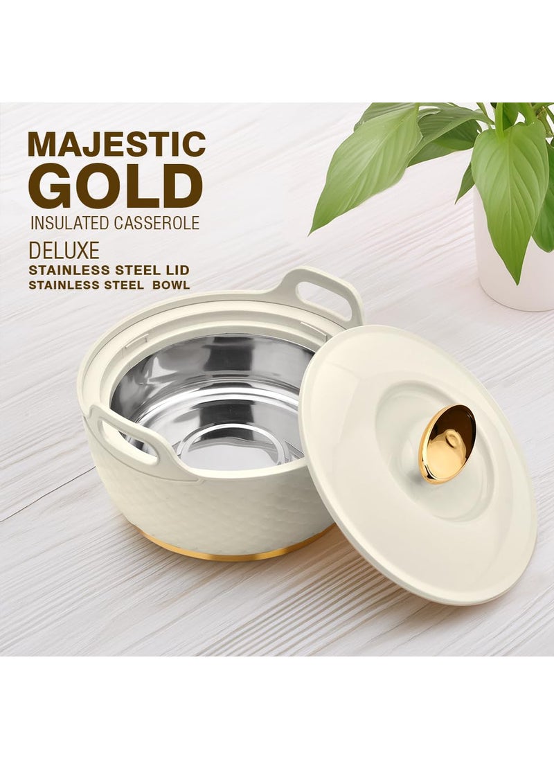 Asian Plastowares - Majestic Gold Casserole - 2500ML Hot Pot for Roti, Chapati & Meals, Biryani | Casserole for Kitchen & Gifting | BPA-Free, Food-Grade | Beige