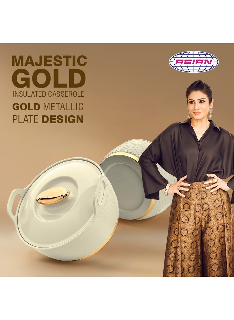 Asian Plastowares - Majestic Gold Casserole - 2500ML Hot Pot for Roti, Chapati & Meals, Biryani | Casserole for Kitchen & Gifting | BPA-Free, Food-Grade | Beige