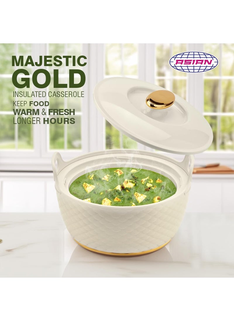 Asian Plastowares - Majestic Gold Casserole - 2500ML Hot Pot for Roti, Chapati & Meals, Biryani | Casserole for Kitchen & Gifting | BPA-Free, Food-Grade | Beige