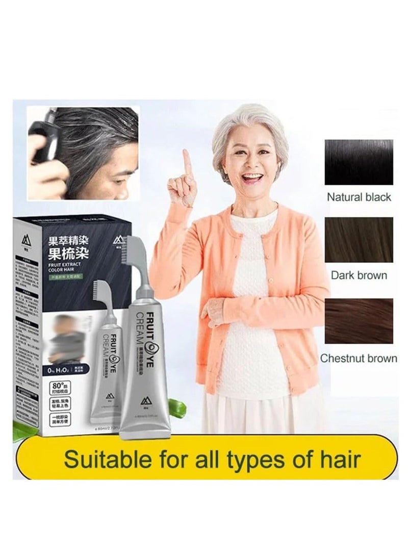 2PCS Xusheng Natural Black Fruit Dyeing Cream with Comb Ready To Use After Taking It Apart Plant Extract Hair Dye Formula for Long-lasting Color