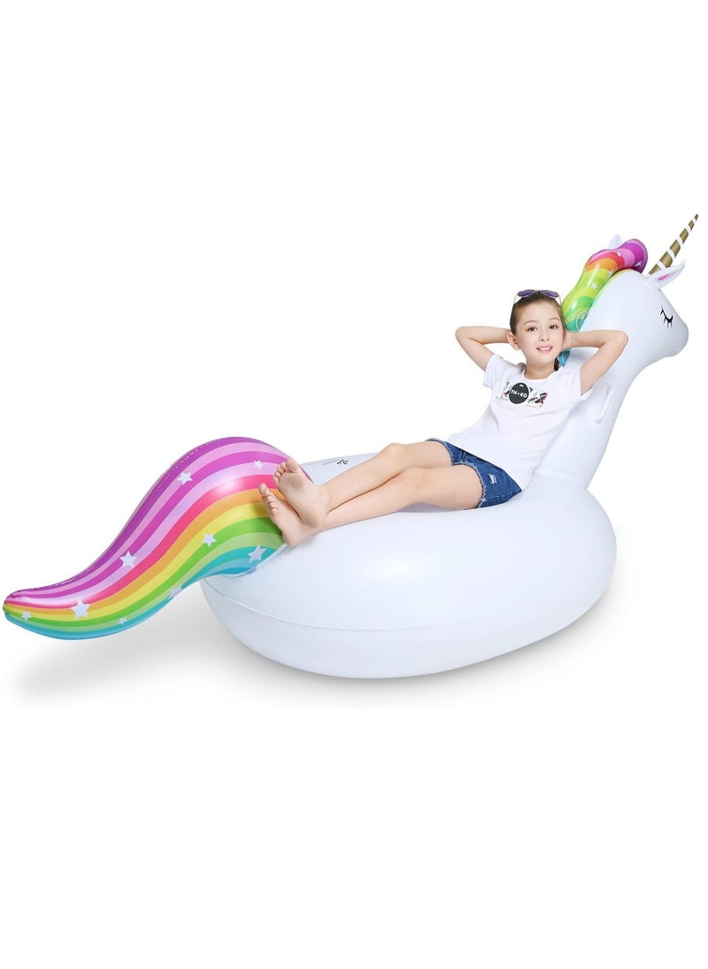 Big Inflatable Unicorn Pool Float Floatie Ride On with Fast Valves Large Rideable Blow Up Summer Beach Swimming Pool Party Lounge Raft Decorations Toys Kids Adults