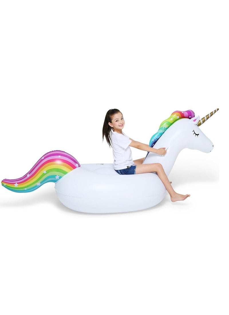 Big Inflatable Unicorn Pool Float Floatie Ride On with Fast Valves Large Rideable Blow Up Summer Beach Swimming Pool Party Lounge Raft Decorations Toys Kids Adults