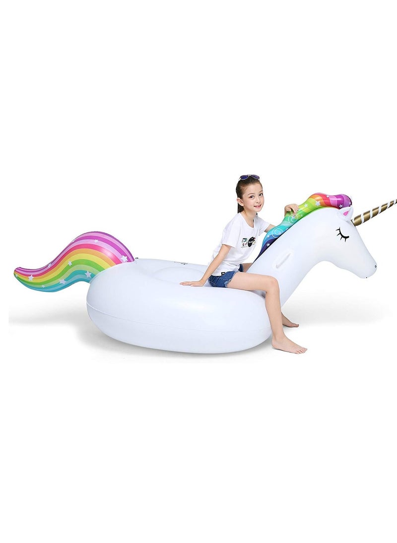 Big Inflatable Unicorn Pool Float Floatie Ride On with Fast Valves Large Rideable Blow Up Summer Beach Swimming Pool Party Lounge Raft Decorations Toys Kids Adults