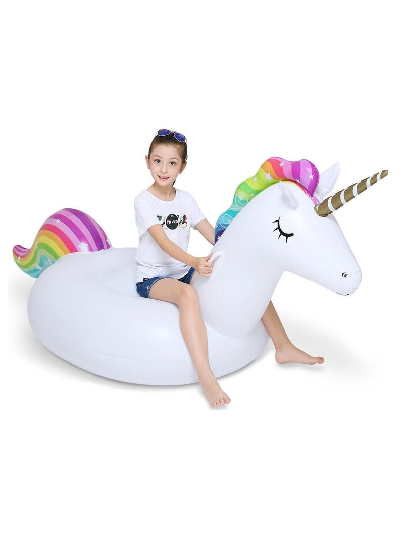Big Inflatable Unicorn Pool Float Floatie Ride On with Fast Valves Large Rideable Blow Up Summer Beach Swimming Pool Party Lounge Raft Decorations Toys Kids Adults