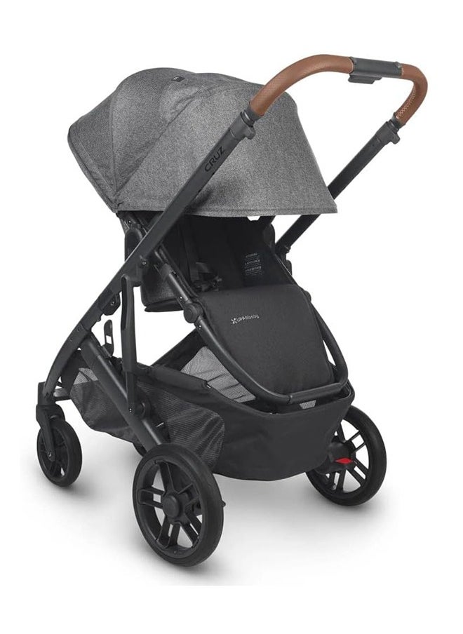 Cruz V2 Stroller For Infants And Toddlers Greysoncharcoal Melange With Carbon Frame And Saddle Leather – Lightweight, Reversible Seat, One - Handed Fold