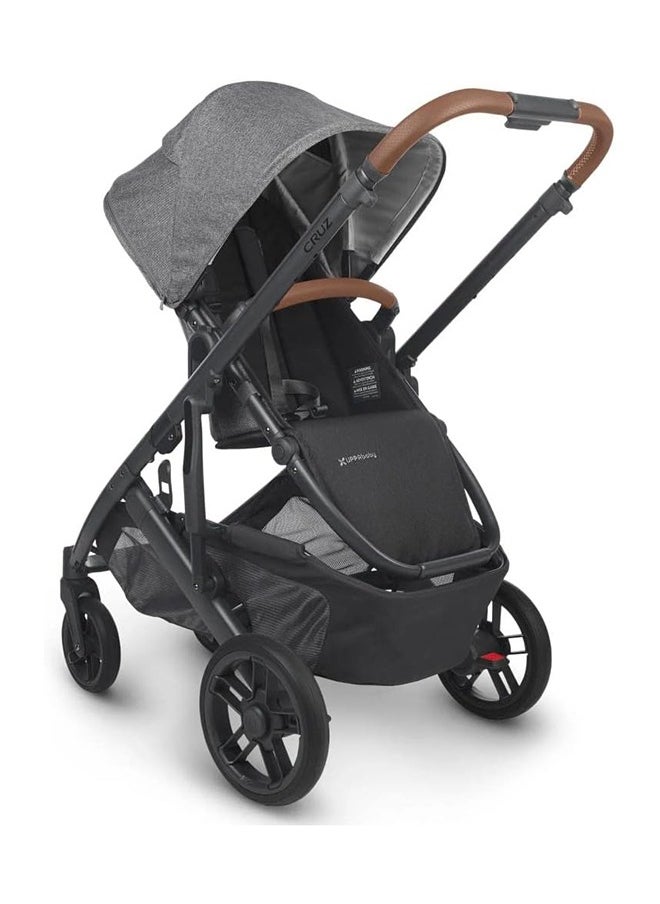 Cruz V2 Stroller For Infants And Toddlers Greysoncharcoal Melange With Carbon Frame And Saddle Leather – Lightweight, Reversible Seat, One - Handed Fold