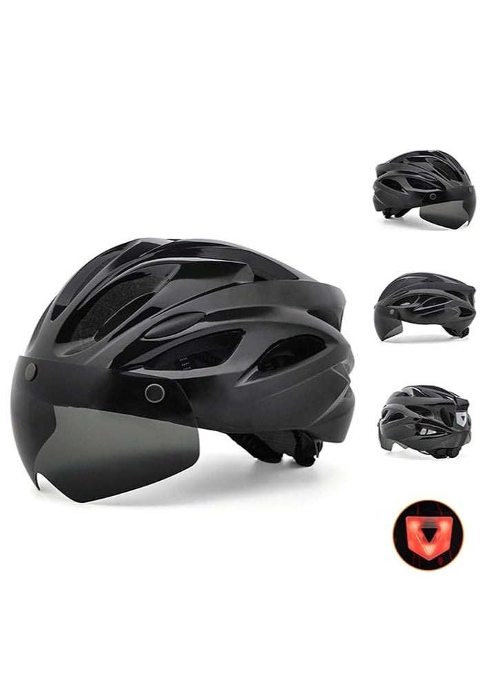 Adult bicycle helmet, adjustable mountain riding safety helmet with detachable magnetic goggles, suitable for both men and women，black