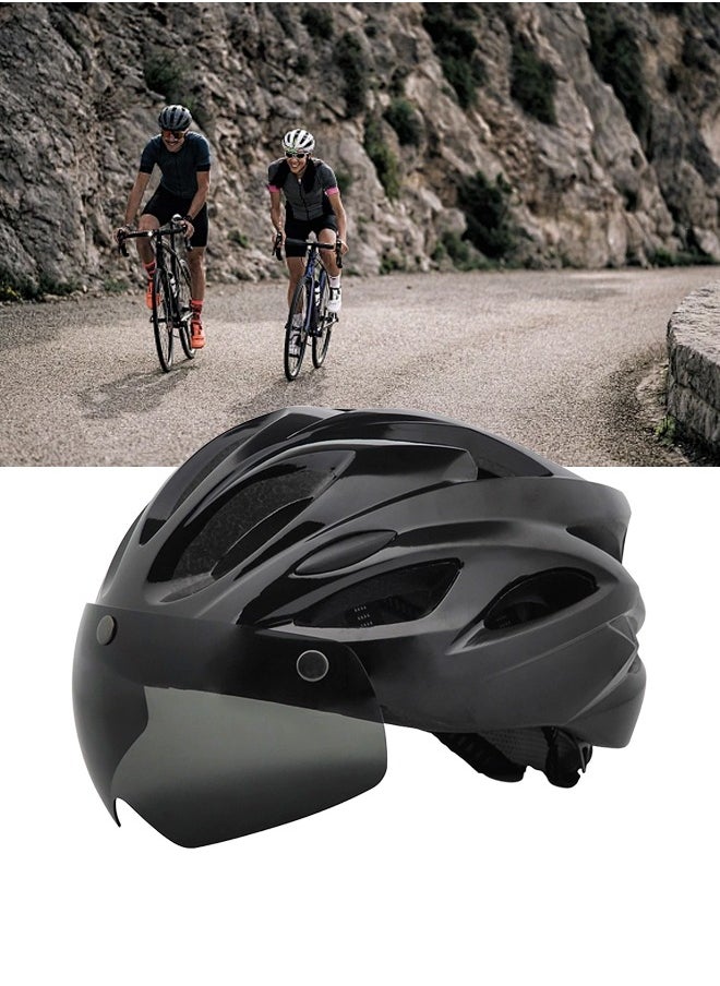 Adult bicycle helmet, adjustable mountain riding safety helmet with detachable magnetic goggles, suitable for both men and women，black