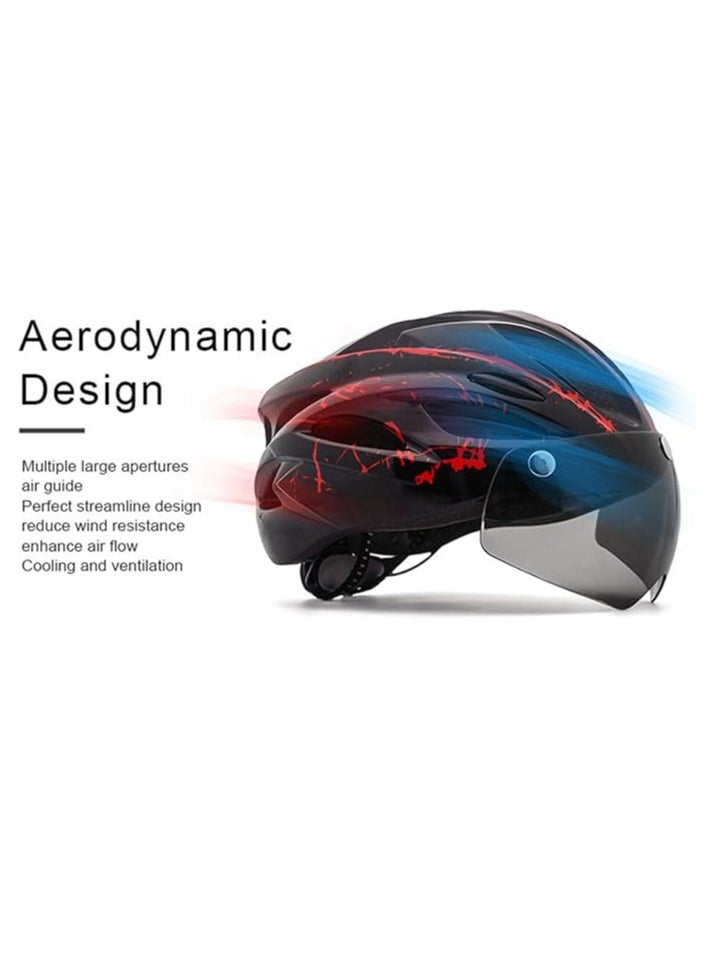 Adult bicycle helmet, adjustable mountain riding safety helmet with detachable magnetic goggles, suitable for both men and women，black