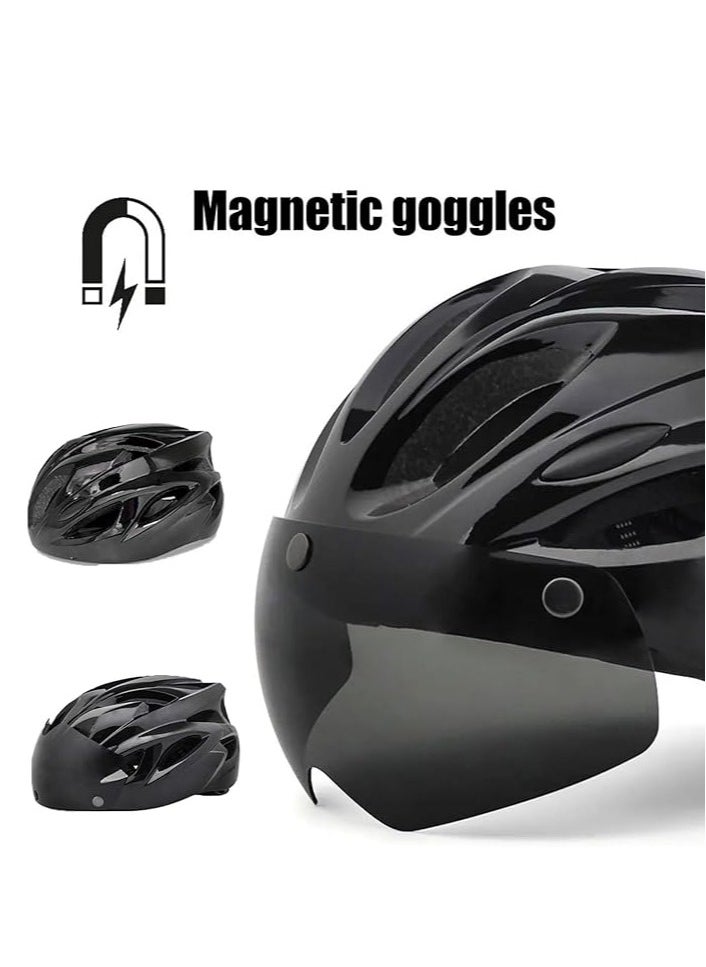 Adult bicycle helmet, adjustable mountain riding safety helmet with detachable magnetic goggles, suitable for both men and women，black
