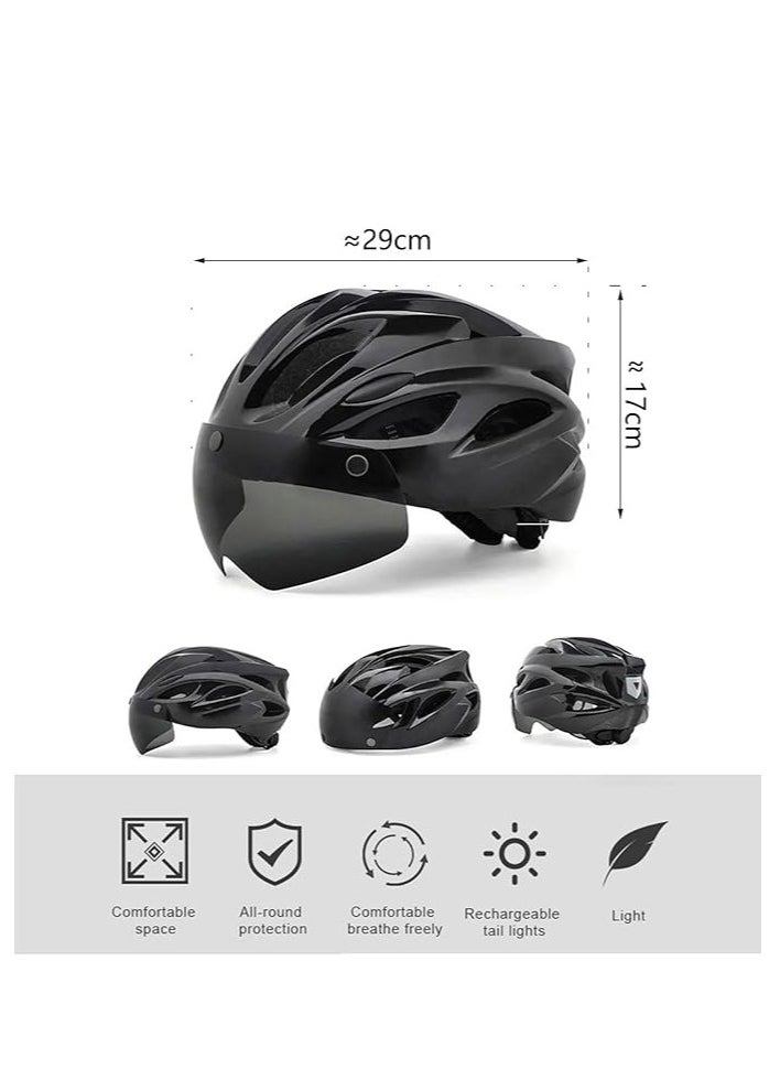 Adult bicycle helmet, adjustable mountain riding safety helmet with detachable magnetic goggles, suitable for both men and women，black