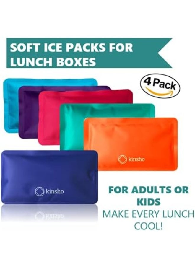 kinsho Ice Pack for Kids Lunch Box, Bag and Bento Boxes, Reusable and Refreezable Soft Slim Pouches for Travel, School, Work or Camping, Long Lasting Cold, Flexible