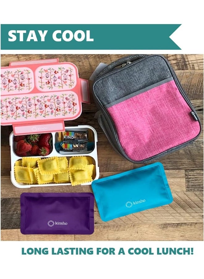 kinsho Ice Pack for Kids Lunch Box, Bag and Bento Boxes, Reusable and Refreezable Soft Slim Pouches for Travel, School, Work or Camping, Long Lasting Cold, Flexible