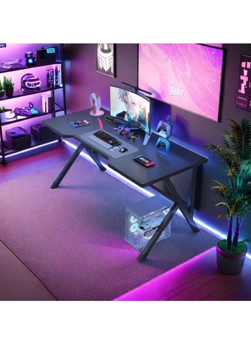 140CM Gaming Table,Gaming Desk, Computer Desk Home Office Desk Extra Large Modern Ergonomic Black PC Table Gamer Workstation (Black, 140x60x75cm)