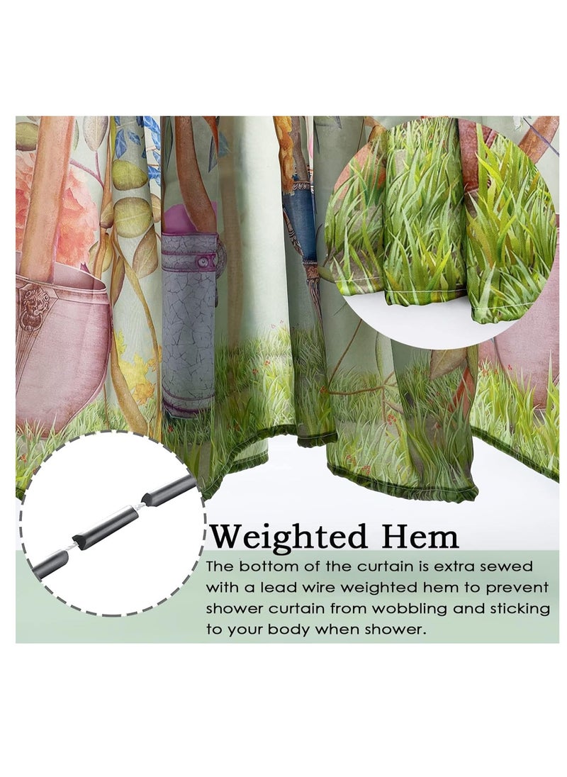 Shower Curtain Green Mould Proof Resistant Waterproof Bird Floral Bathroom Curtains with 12 hooks Quick-Drying Weighted 180x180cm (71x71Inch) Polyester Shower Curtains for Bathroom Wet Room Tub