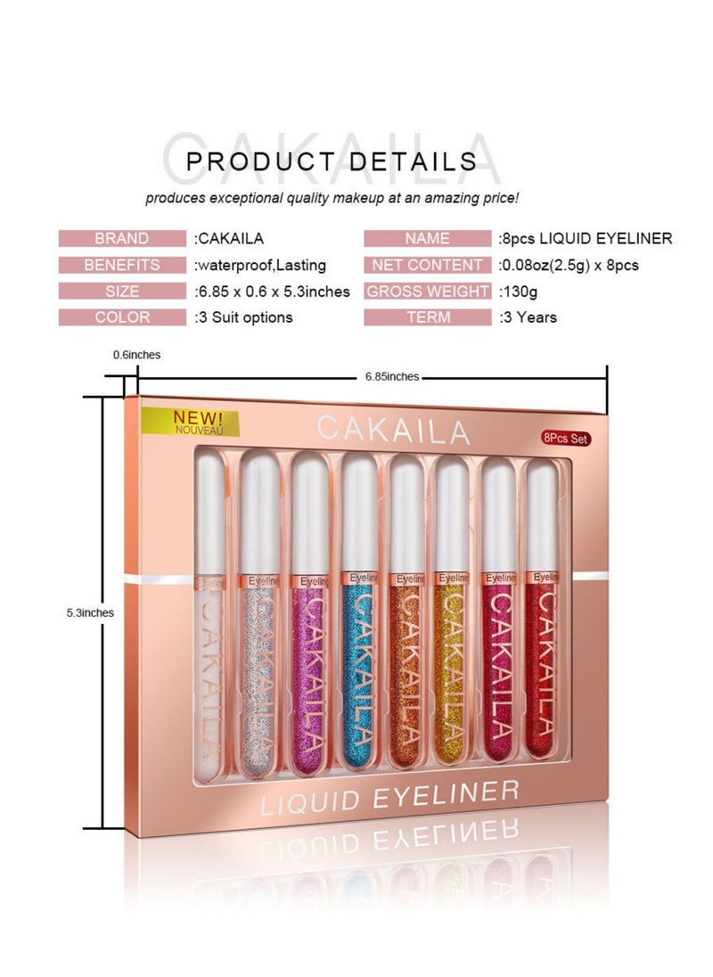8 Colors Colored Colorful Matte Liquid Makeup Eyeliner Liquid Set Stamps Shapes for Eyes, Pink Red Yellow Blue Purple White Black Matte Liquid Eyeliner Waterproof Color Eye Liners Pencil for Women