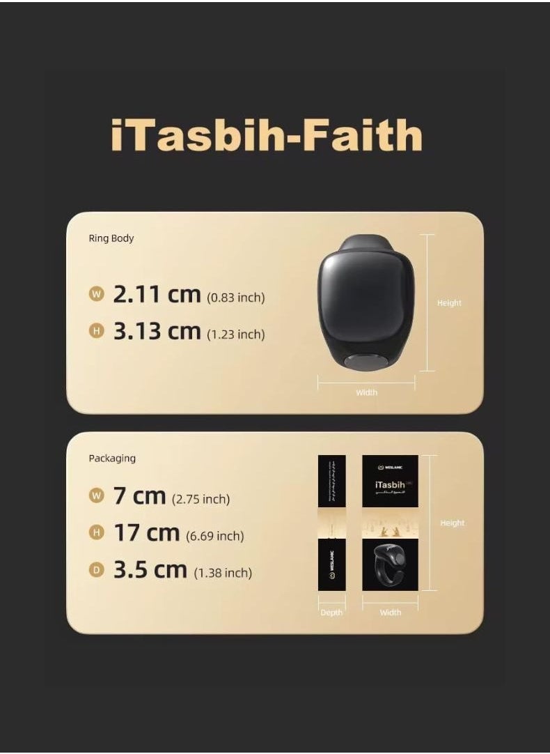 iTasbih (Faith) Smart Tasbih Ring | OLED Display | Zikr Counter | Prayer Reminders | 5 Adjustable Sizes | Wireless Charging | Waterproof | Bluetooth Enabled