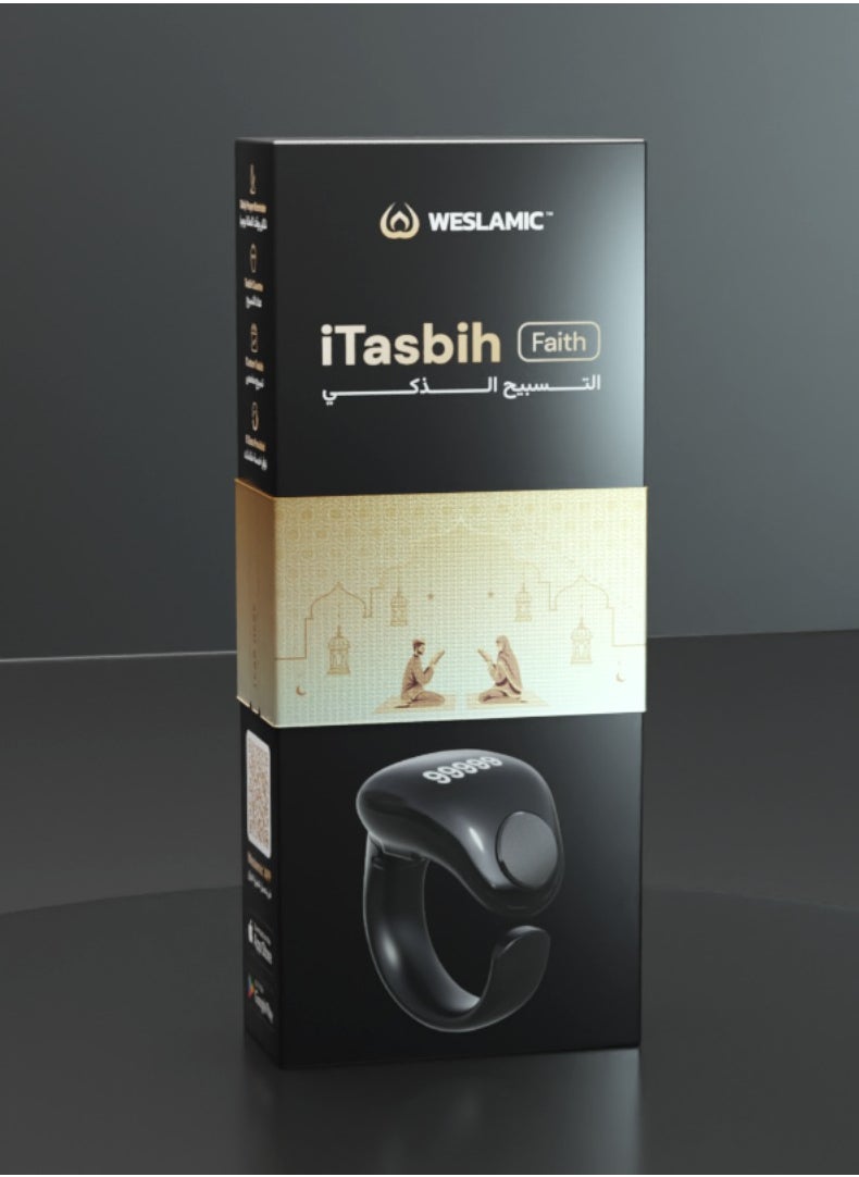 iTasbih (Faith) Smart Tasbih Ring | OLED Display | Zikr Counter | Prayer Reminders | 5 Adjustable Sizes | Wireless Charging | Waterproof | Bluetooth Enabled