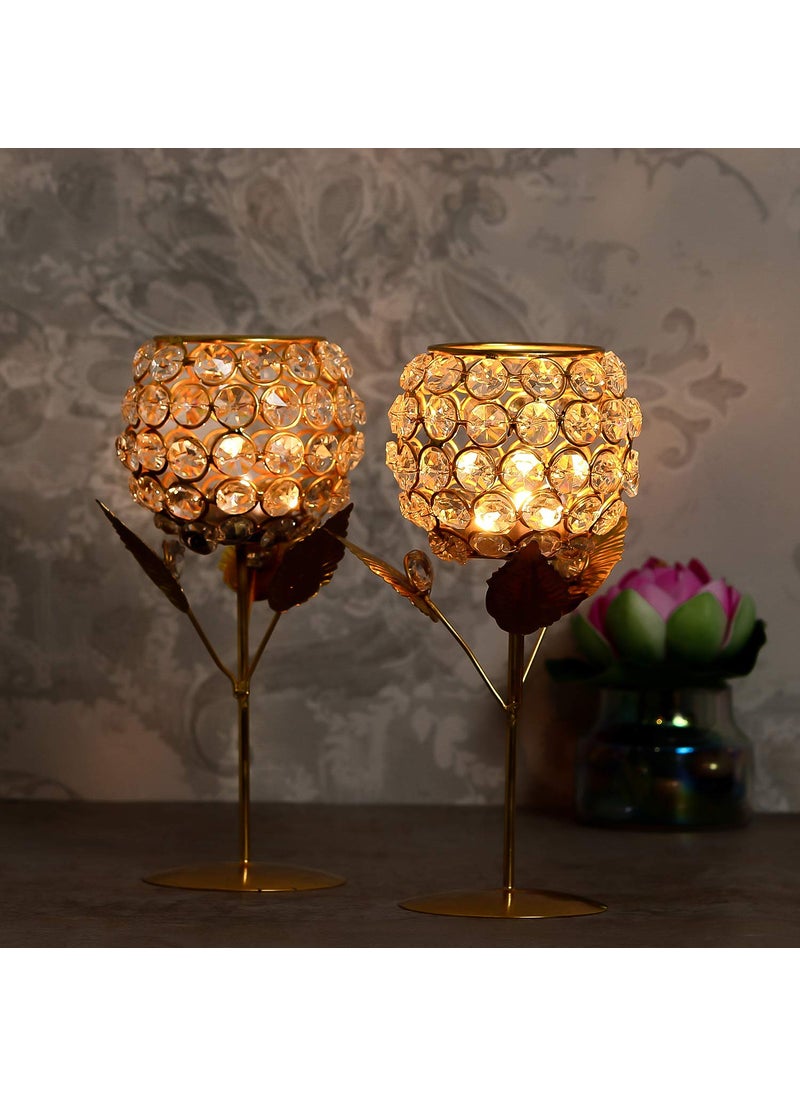 WebelKart New Premium Crystal Rose Brass Candle Holder for Decoration -Candle Stand for Diwali - Diwali Candle Holder (Model-1)