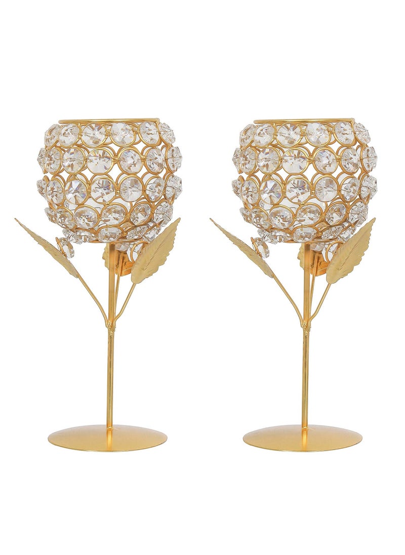 WebelKart New Premium Crystal Rose Brass Candle Holder for Decoration -Candle Stand for Diwali - Diwali Candle Holder (Model-1)