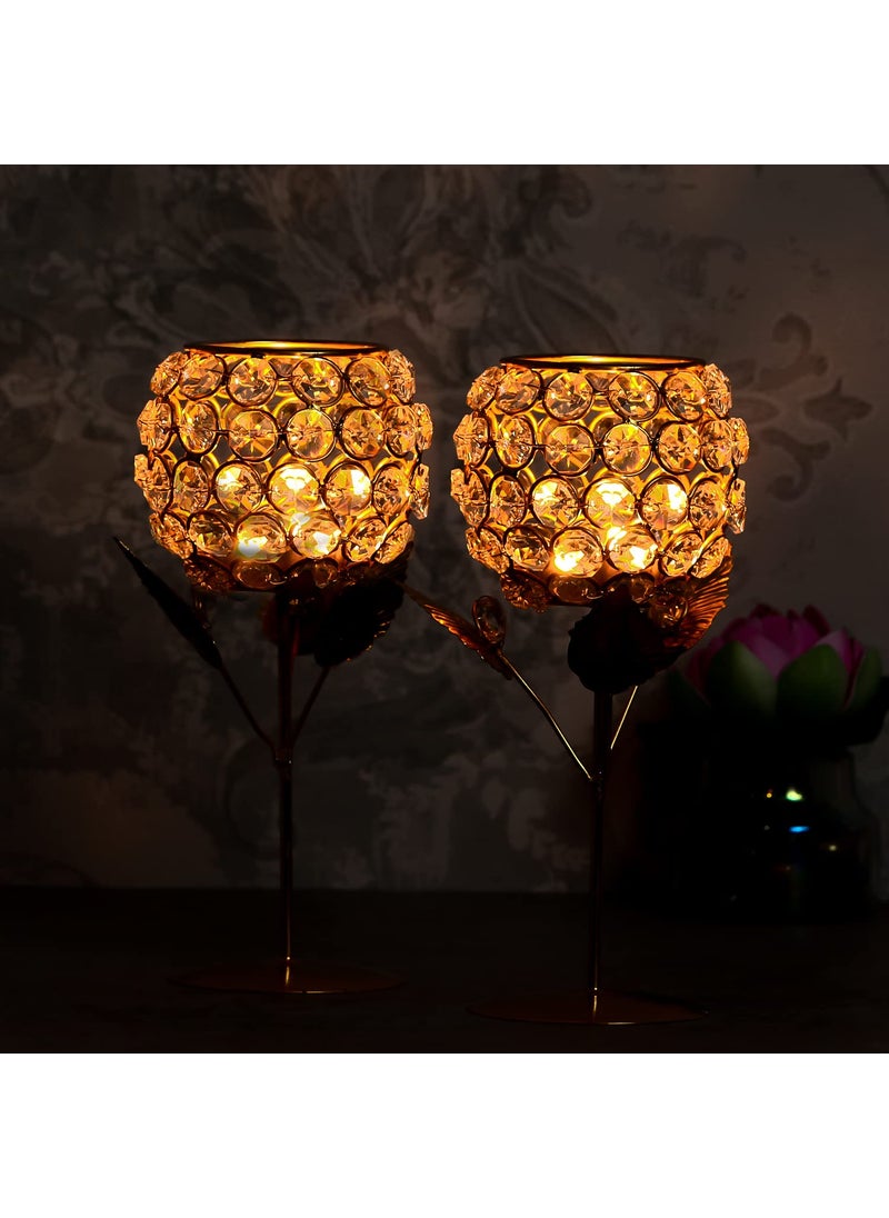 WebelKart New Premium Crystal Rose Brass Candle Holder for Decoration -Candle Stand for Diwali - Diwali Candle Holder (Model-1)